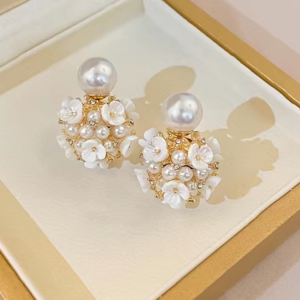 NEW Flower Pearl Ball Gold 18K Plated Earrings